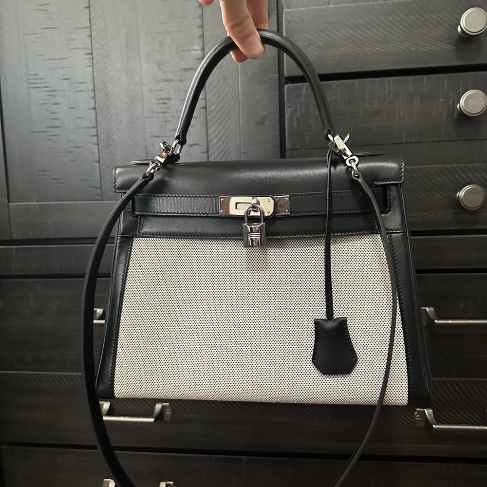 Leather and Canvas Flap Kelly style bag